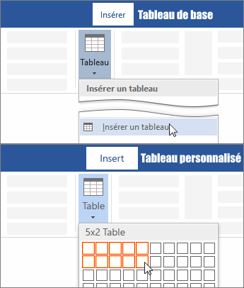 Insérer un tableau dans Word screenshot