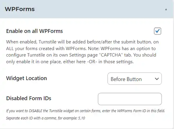 Cloudflare Turnstile formulaires WPForms