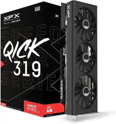 cartes graphiques - XFX Speedster QICK319 Radeon RX 7700 XT Black Carte Graphique de Jeu avec 12 Go GDDR6 HDMI 3xDP, AMD RDNA™ 3 (RX-77TQICKB9)