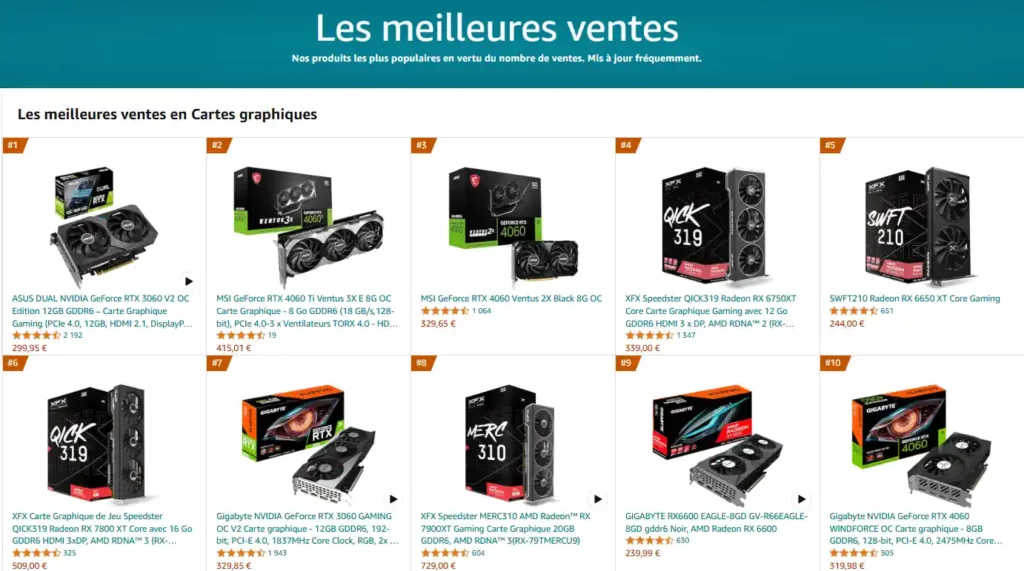 Amazon cartes graphiques